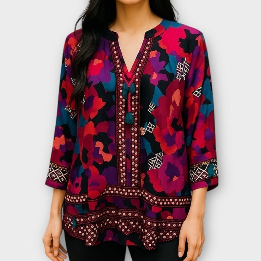 Dana Buchman Pink Floral and Geometrical Print Top Size L
